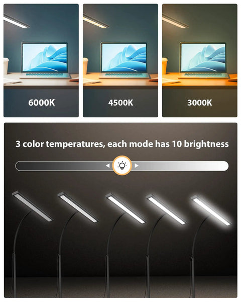 Adjustable Clamp Mount Desk Lamp Featuring Three Custom Color Temperatures And Ten Smooth Brightness Levels For Killer Eye Care Reading And No Sweat Desktop Workspace Upgrades Daily