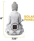 Back view of Totally Lit Glowing Lotus Buddha Statue With Solar Powered Flickering LED Garden Light, showing solar panel