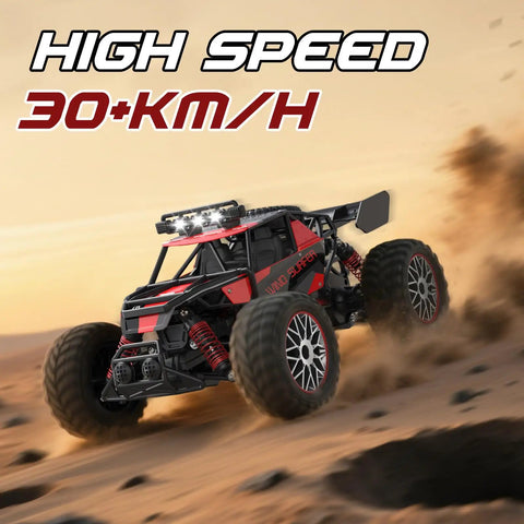 High Speed 30 KMH All Terrain RC Car 1 14 Scale Remote Control Truck With 2.4GHz Radio on dirt track with dust trail