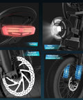 Beast 2000W Electric Fat Tire Bike taillight, retro headlight, hydraulic disc brakes, dual suspension fork details