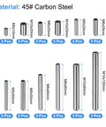 Dowel Pin Set With Internal Thread M3 M4 M6 In Carbon Steel Chamfered Flat Cylindrical Pins 36 Pieces 12 Sizes Pro Grade