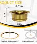 Heavy Duty Garbage Disposal Flange With Sink Drain Stopper, 304 Stainless Steel Brushed Gold Kitchen Adapter, Rust Resistant And No Hassle Install For Modern Homes, size 4.53in x 1.7in.
