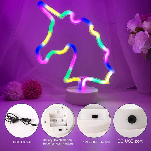 Unicorn LED Night Light For Girls Bedroom Decor Colorful Neon Unicorn Sign With USB Or Battery Power Cute Kids Room Nightlight.