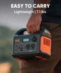 Person carrying Portable Power Station Explorer 300 293Wh Backup Battery Solar Generator For RV Outdoors Camping And Hunting Blackout Ready Ultra Fast Recharge.