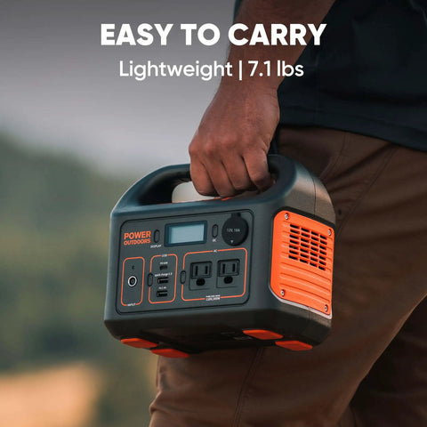 Person carrying Portable Power Station Explorer 300 293Wh Backup Battery Solar Generator For RV Outdoors Camping And Hunting Blackout Ready Ultra Fast Recharge.
