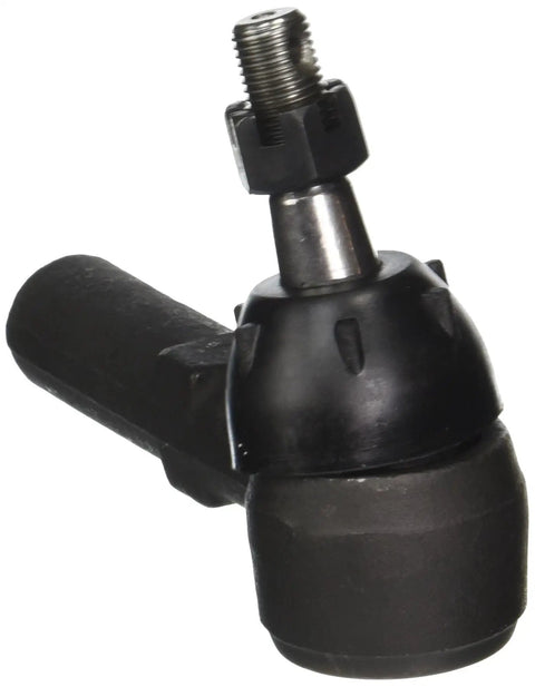 Heavy Duty Tie Rod End Steering Component Built Tough To Ride Clean Direct Replacement ES3452 Front Suspension Part close-up view showing black metallic finish.