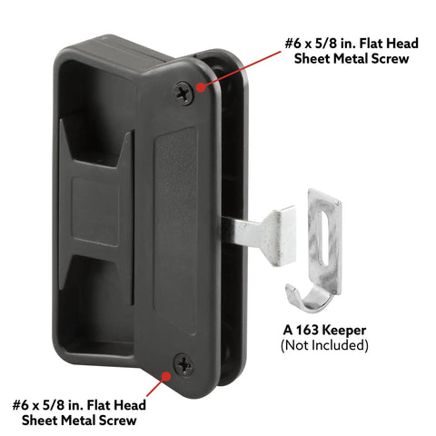 Sliding Screen Door Latch And Pull In Black Easy Install For Superior Aluminum Precision And Other Brands With 9 By 32 Inch Mounting Holes Non Handed Design For Both Left Or Right Doors Tough Plastic Pull Single Pack Replacement with flat head screw and A 163 keeper not included.