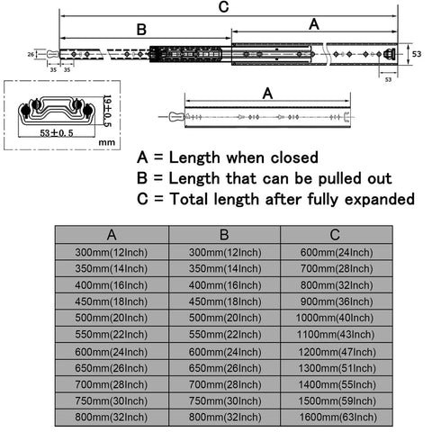 Beefy Heavy Duty Soft Close Cabinet Drawer Slides Pair Full Extension Ball Bearing Telescoping Rails Smooth Quiet Glide Heavy Hitter Hardware 100kg Capacity Cold Rolled Steel For Home Use Sizes From 14 Inches To 32 Inches Set Nails The Job, size chart