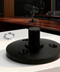 Real Deal Desktop Microphone Stand Crafted For Shure Mv7 Series Models Snap Tight threaded mount with securing nut on a desk