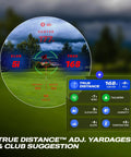 Captain Pro Golf Rangefinder Slope And GPS Distances, 1200 Yard viewfinder with yardage and club display, green background