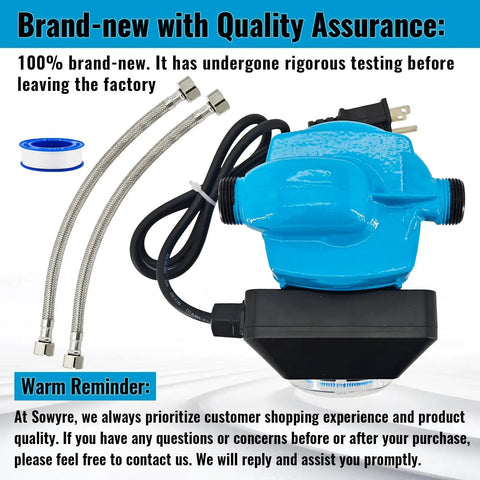 Instant Hot Water Recirculating Pump Kit for Tank Water Heaters with hoses and power cord, ready for cabinet installation.