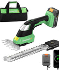 20V Cordless Grass Shear And Shrub Trimmer 2-In-1 Handheld Electric Hedge Cutter with tool bag, battery, and Type-C cable
