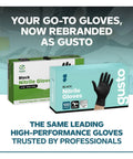 Solid Black Nitrile Gloves One Hundred Count Large Heavy Duty Powder Free Latex Free Badass Utility Gear For Kitchen Hacks Tool Repair And Tattoo Work To Handle Any Daily Grind Smooth And Quick, two boxes of nitrile gloves on display.