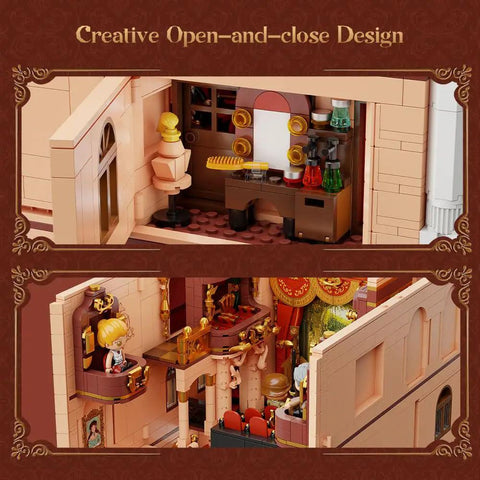 Interior details of Vintage European Grand Theater Building Set With Crystal Chandelier, Transparent Dome And Expandable Street Scenes