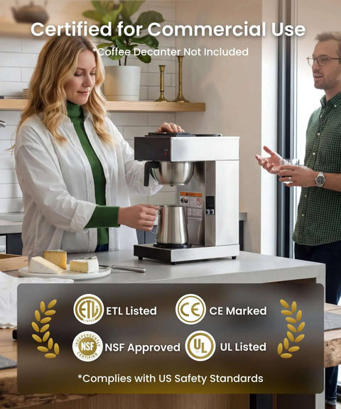 12 Cup Commercial Pour Over Coffee Maker With Industrial Stainless Steel Design, dual warmers, no glass carafe, cafe setup