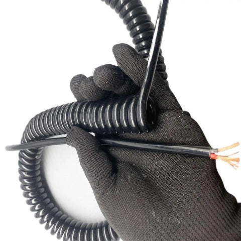 Heavy-Duty Coiled Power Cord 2 Core Spiral Extension Cable 1.5Mm Square Conductors with flexible stretch design held in hand.