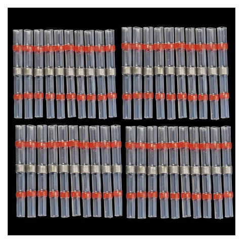 Rock Solid 100 Pack Heat Shrink Soldering Terminals Insulated Butt Connectors Kit For Electrical Wire Repair And Soldered Sleeve Terminals That Make Your Wiring Job Look Sick And Last Forever Without No Problems At All, clear close-up