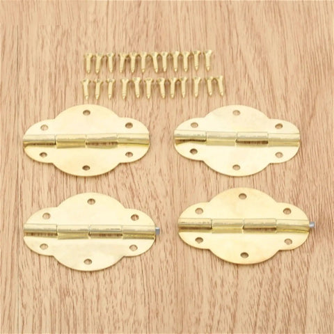 Four Pack Vintage Style Furniture Hinges 46x35mm For Cabinets, Drawers, Doors, And Jewelry Boxes, Classic Antique Gold Finish
