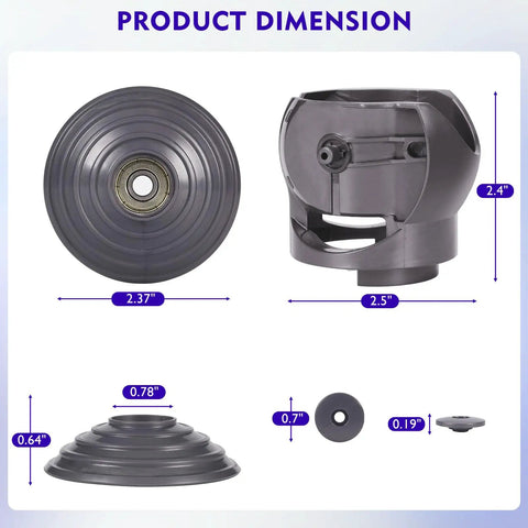 Dimensions and components of Ball Wheel And Vacuum Head Connector Replacement For V10 V11 V15 Vacuum Cleaners