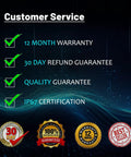 Customer service benefits for Longer 66.9 Inch Universal Fuse Bypass Switch Kit, including warranty and certification icons.