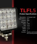 Blue 12V LED Work Light with Swivel Mount, 42W, 2650 Lumens, stainless hardware, mounting bracket, 4.25" L, 4.5" W, 3" D.