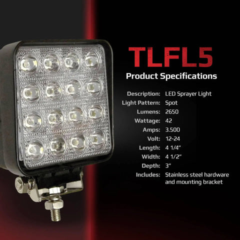 Blue 12V LED Work Light with Swivel Mount, 42W, 2650 Lumens, stainless hardware, mounting bracket, 4.25" L, 4.5" W, 3" D.