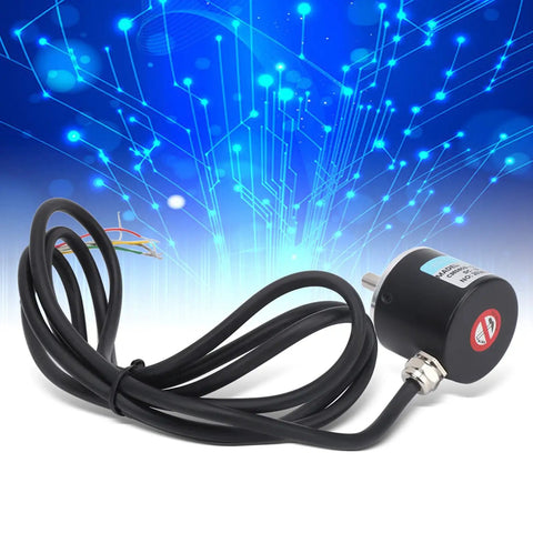 Compact Encoder Motor Reducer With 6mm Solid Shaft For Stepper And Servo Motors, black cable and aluminum casing showing details.