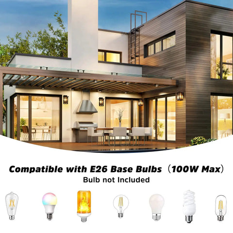 Outdoor Wall Light Fixtures Waterproof Porch Lanterns Dope Matte Black Exterior Sconce Lighting with E26 Sockets shown on modern house exterior