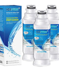 Three-pack Replacement Refrigerator Water Filter For Samsung Models with packaging, RWF4200A NSF certified.