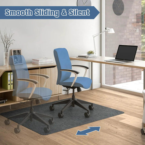 Corduroy Desk Chair Mat For Hardwood Floors, 55 By 35 Inches, under a rolling chair in a home office setting, non-slip surface visible.