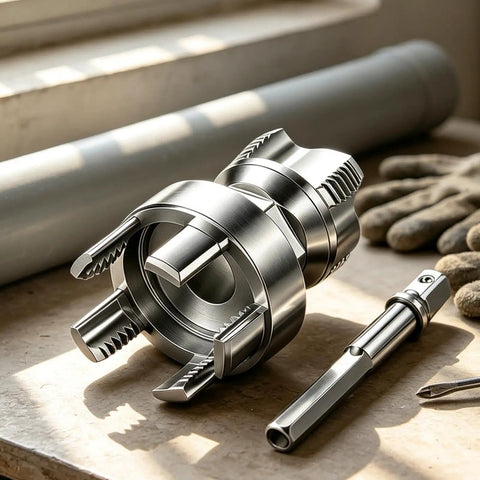 Heavy Duty Integrated Alloy Pipe Threader Built To Handle Ppr Water Lines Without Breaking A Sweat Features Quick Chamfer And Deburring positioned on a workbench.