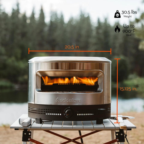 Outdoor Pizza Oven On The Go For Gas Or Propane Cooking, Portable Cordierite Stone Surface, Demi Dome Design, Stainless Steel, 20.5x15.125 in