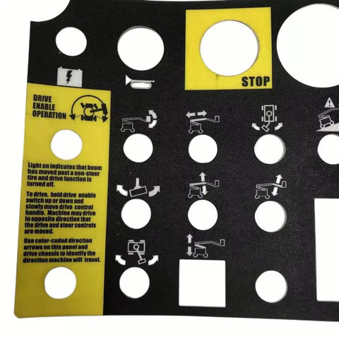 Top Shelf Aftermarket Platform Control Panel Decal Overlay For Genie Z Series Boom Lift showing clear button markers and instructions.