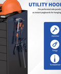 Tough As Nails 30 Inch Tool Storage Cabinet Featuring Heavy Duty Steel Build And Roll Smooth Lockdown Casters For Effortless Mobile Workshop Organization In Black with orange utility hooks