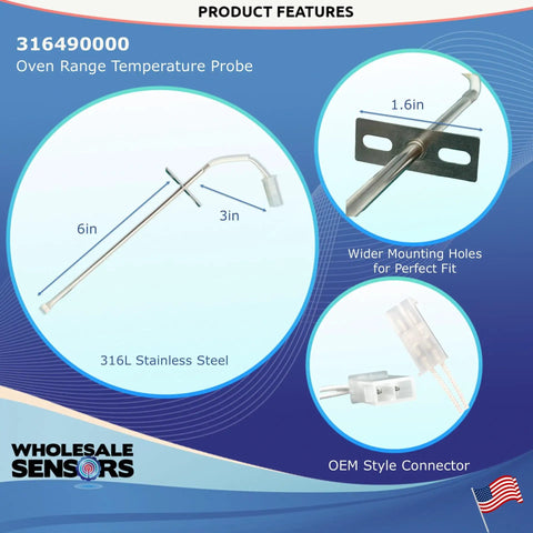 Oven Temperature Probe Sensor Replacement For 316490000 Compatible With OEM Style Installation Easy Plug And Play Durable High Temp Rated 12 Month Warranty US Based Support