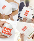 Moving Day Dish Packing Kit with 560 Foam Pouches and 80 Foam Board Sheets being used for fragile items with Fragile stickers.
