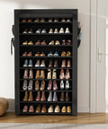 Tall Narrow 10 Tier Shoe Rack With Cover, Vertical Shoe Organizer For Closet Or Entryway, Holds 50-55 Pairs Of Shoes And Boots, Dustproof No-Fuss Freestanding Cabinet For Garage Or Mudroom, Black.