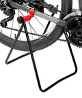 Rear wheel on Foldable Steel Bicycle Floor Stand 2 Pack For Road, MTB And Hybrid Bikes, Stable Repair And Storage Rack For Home Garage