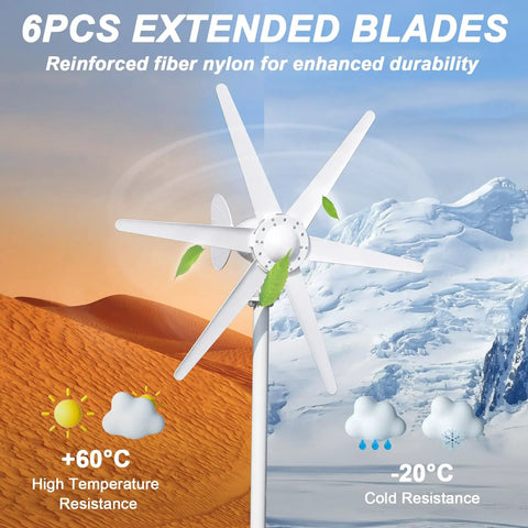 6-blade wind turbine in varied climates, 800W Wind Turbine Generator For Off Grid Home And RV Power Supply 12V And 24V