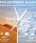 800W Wind Turbine Generator Kit With Six Blade Windmill For Home Easy Install Off Grid Power 12V 24V Compatible Controller And System For Solar And Wind Energy In Homes Farms RVs And Marine Use, showing six reinforced nylon blades with high and cold temperature resistance background.