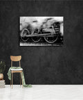 Vintage Black And White Train Steam Locomotive Wall Art With Running Gear Wheel Canvas For Living Room And Bedroom Decor