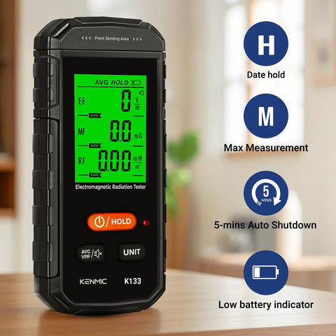 3 In 1 EMF Meter Detector For Electric Field, Magnetic Field, And RF Radiation, Handheld Safety Gear For Home, Office, And DIY Audits For Better Health And Safety Insights, black display