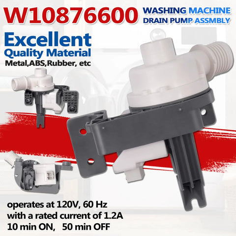 Heavy Duty Washer Drain Pump Replacement For Top Load Appliances Knocks Out Standing Water in white and grey assembly.