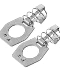 Secure, vibration-resistant cam lock keeps RV water heater doors firmly closed on the road, stainless steel fastener shown