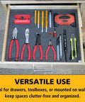 Kaizen Foam Sheet For Tool Organizers And Storage, Pro Grade Customizable Inserts To Create Snug Tool Fits And Prevent Scratches in a drawer with tools neatly arranged.