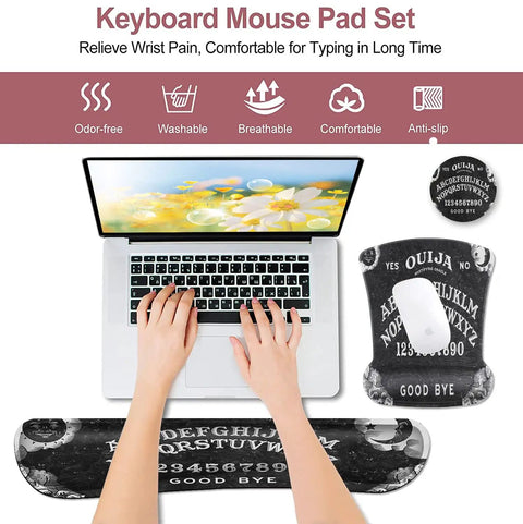Grippy Black Mouse Pad With Stitched Edge And Non Slip Rubber Base Featuring Ouija Board Witch Pattern, Ideal Desk Decor
