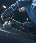 Worker using Five Eighths Inch Beveling Tool With Variable Speed And One Touch Depth Control Vario Tacho Constamatic on metal edge