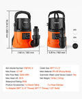 Heavy Duty Submersible Water Pump Delivers Knockout 3300GPH Flow With Zero Point Seven HP Motor shown with dimensions and features.