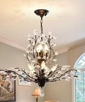 8 Light Vintage Crystal Chandelier With K9 Crystals Black Finish Flush Mount Ceiling Light Fixture in living room setting
