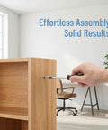 Hand assembling furniture with 15 Pack M6 X 35mm Furniture Connector Bolts And Dowel Screws, heavy-duty metal fasteners, silver finish.